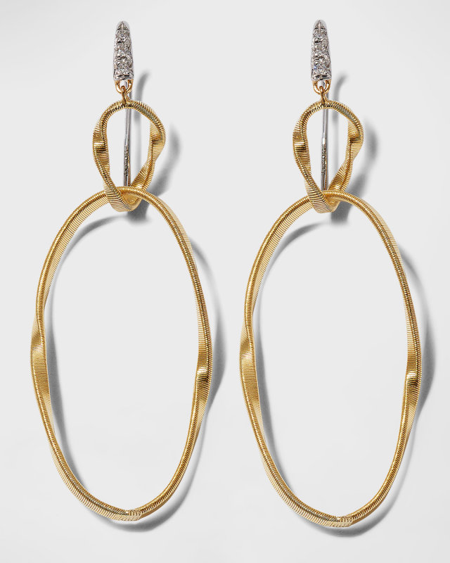 18K Gold Marrakech Onde Double Link Hook Earrings with White Diamonds
